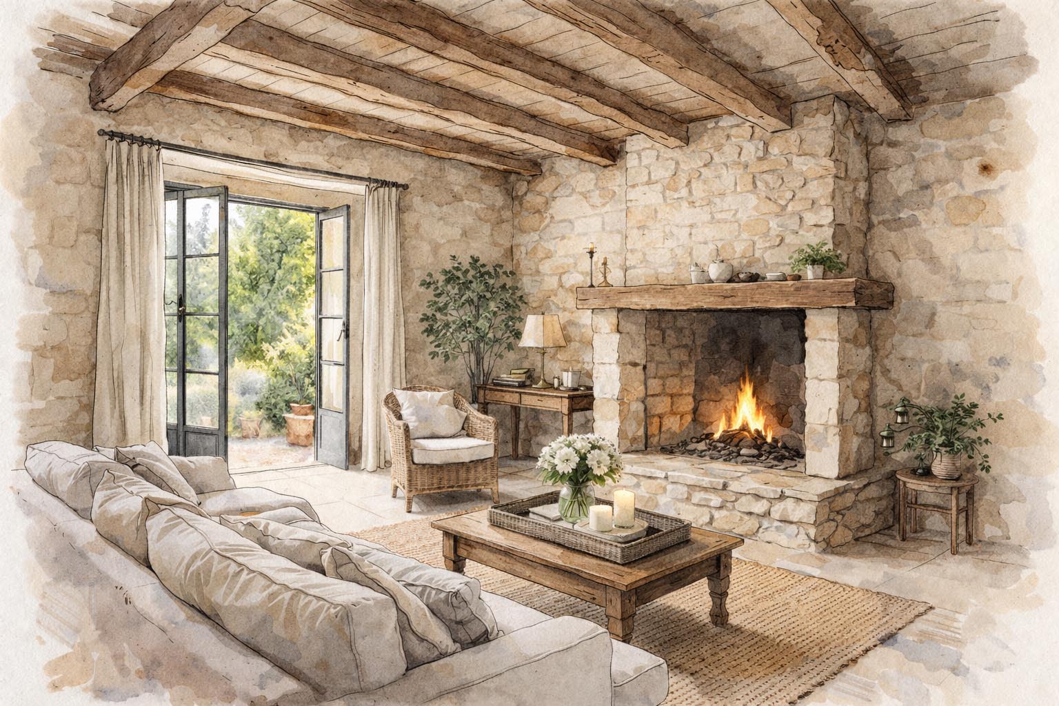 salon maison de campagne en pierre Dordogne