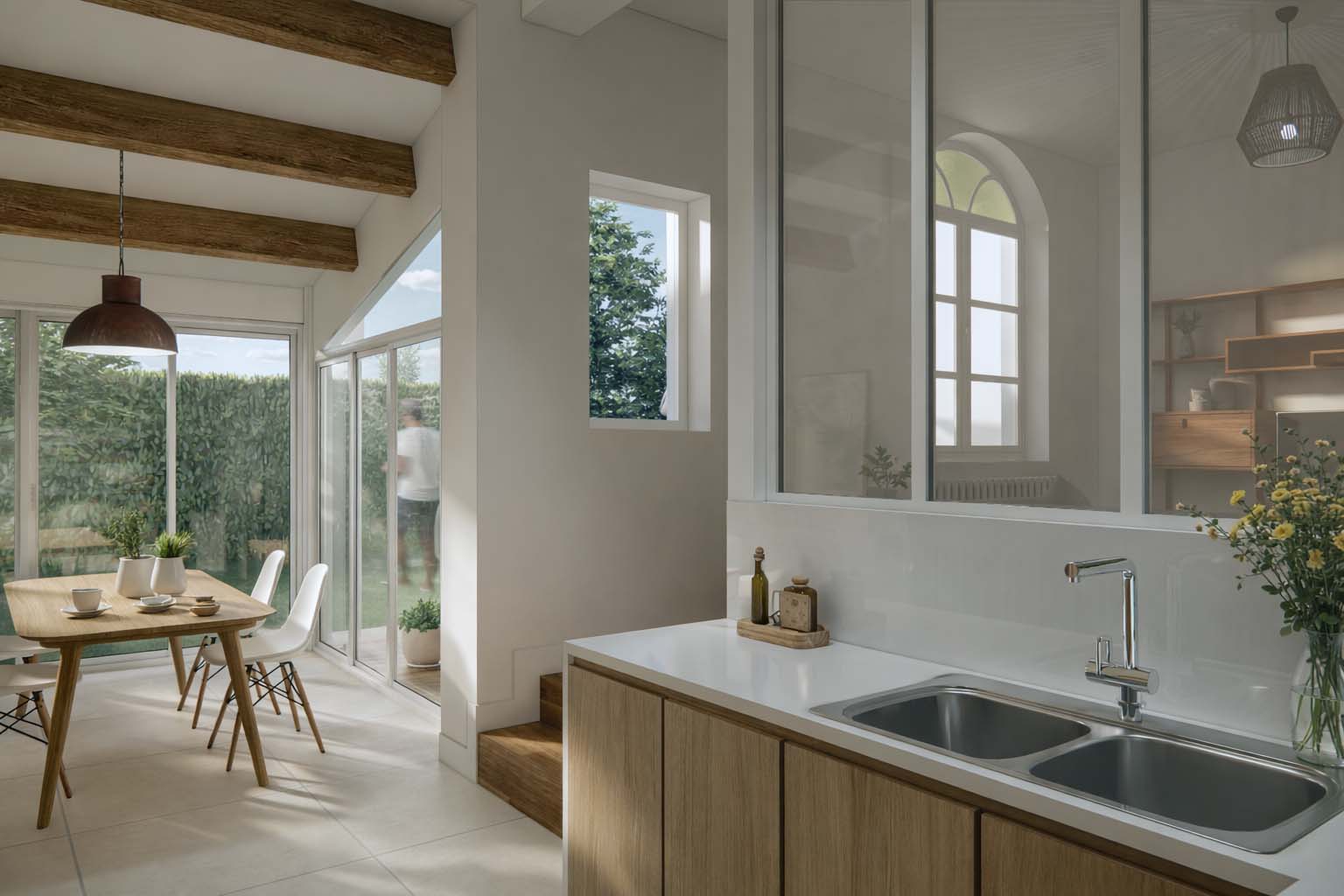 Cuisine lumineuse tournée vers le jardin