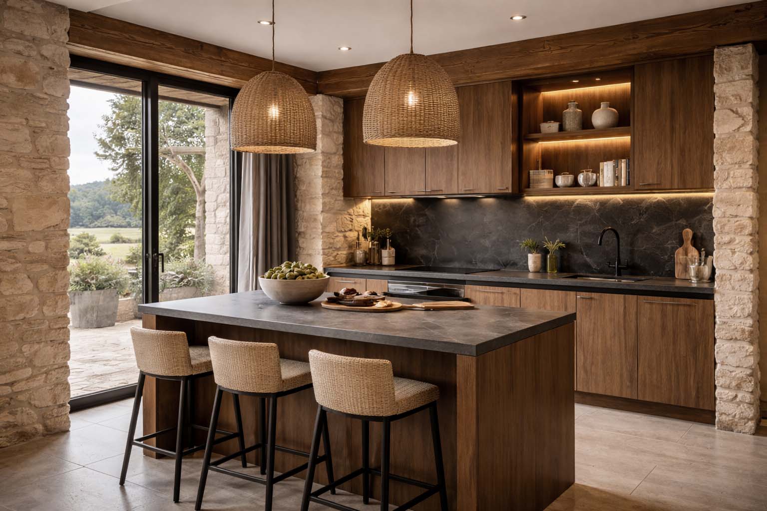 Cuisine sur mesure en Dordogne – architecture intérieure Cuisine contemporaine dans une maison en pierre en Dordogne, conçue par un architecte d’intérieur