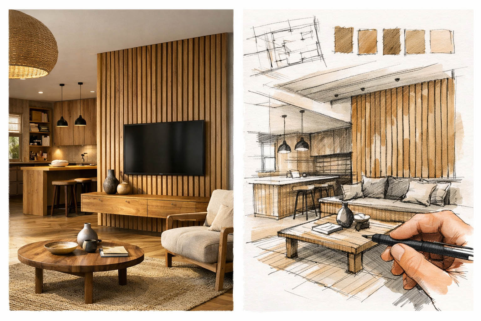 interieurboisdordogne Croquis d’architecte d’intérieur illustrant un projet d’architecture intérieure bois en Dordogne