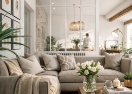 Salon rénové aux tons naturels dans une maison de ville à Angoulême